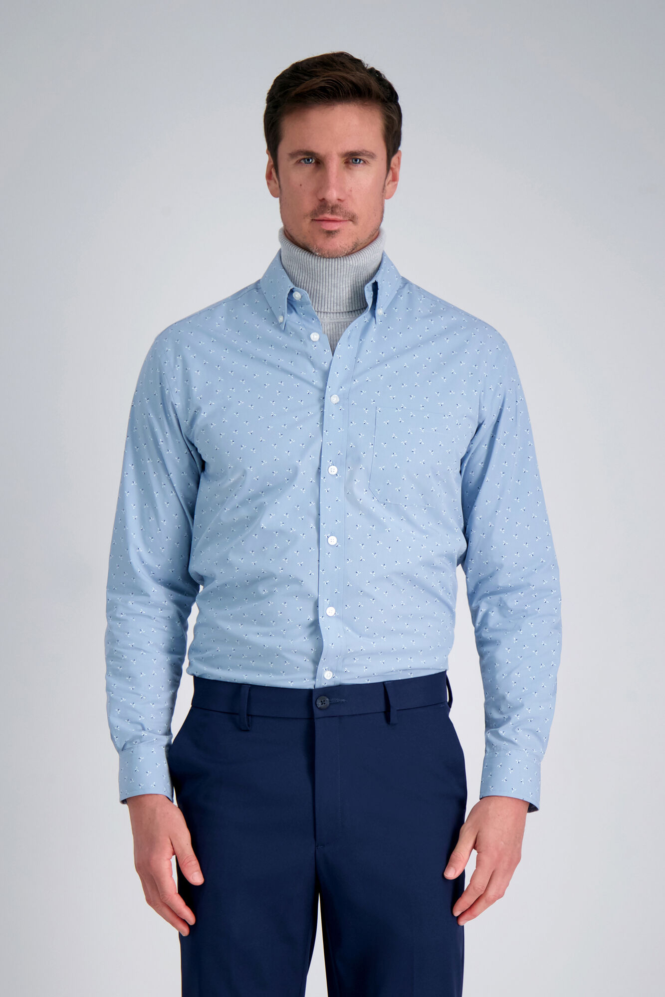 Haggar Long Sleeve Poplin Shirt Light Blue (HW00588 Clothing Shirts & Tops) photo