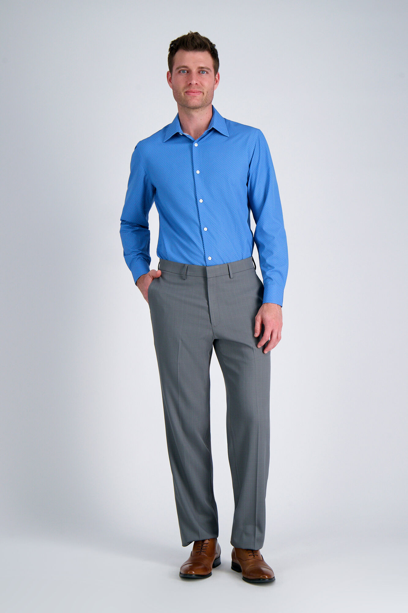 Haggar Premium Comfort Dress Pant - Tonal Windowpane Dark Grey (HD70068 Clothing Pants) photo