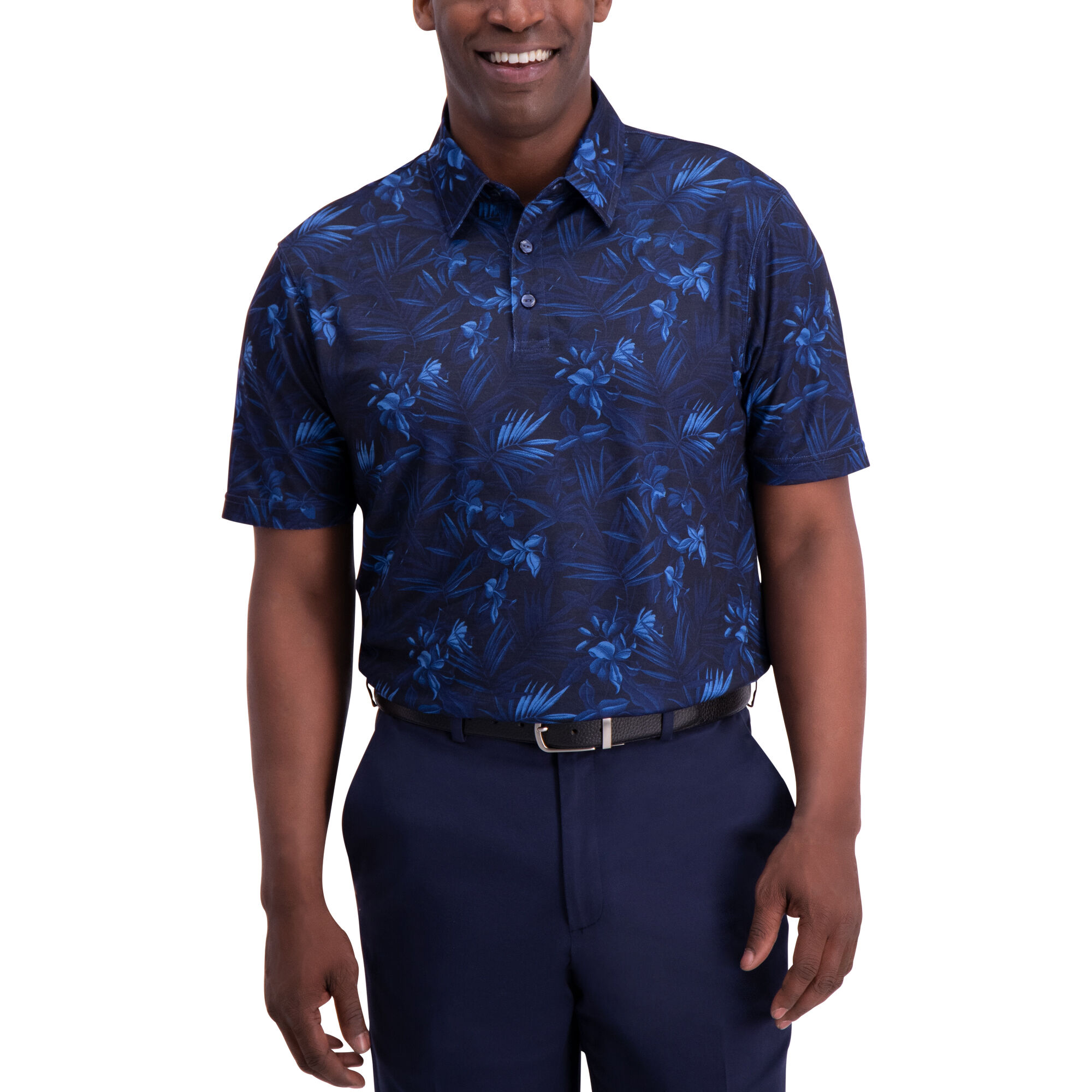 Haggar Tonal Tropical Print Polo Navy (037834 Clothing Shirts & Tops) photo