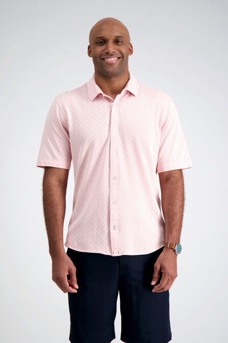 Pique Button Down Shirt - Geo Ditsy, Pink view# 1