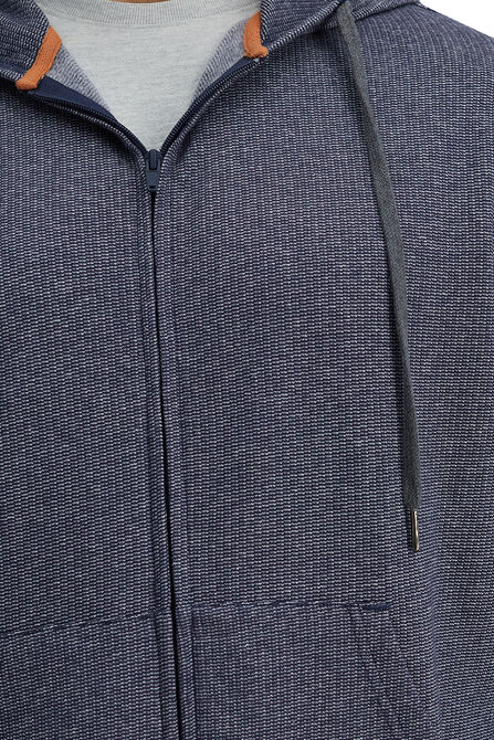 Full Zip Textured Fleece Hoodie Sweatshirt, Indigo view# 3