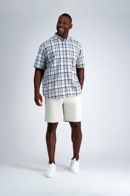 Big &amp; Tall Short Sleeve Button-Down Linen Shirt, Dark Grey view# 3