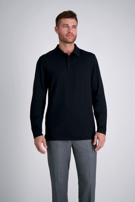 Long Sleeve 2-Color Pique Polo, Black view# 1