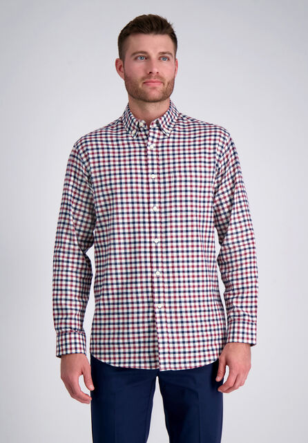 Long Sleeve Brushed Cotton Plaid Shirt, Dark Red