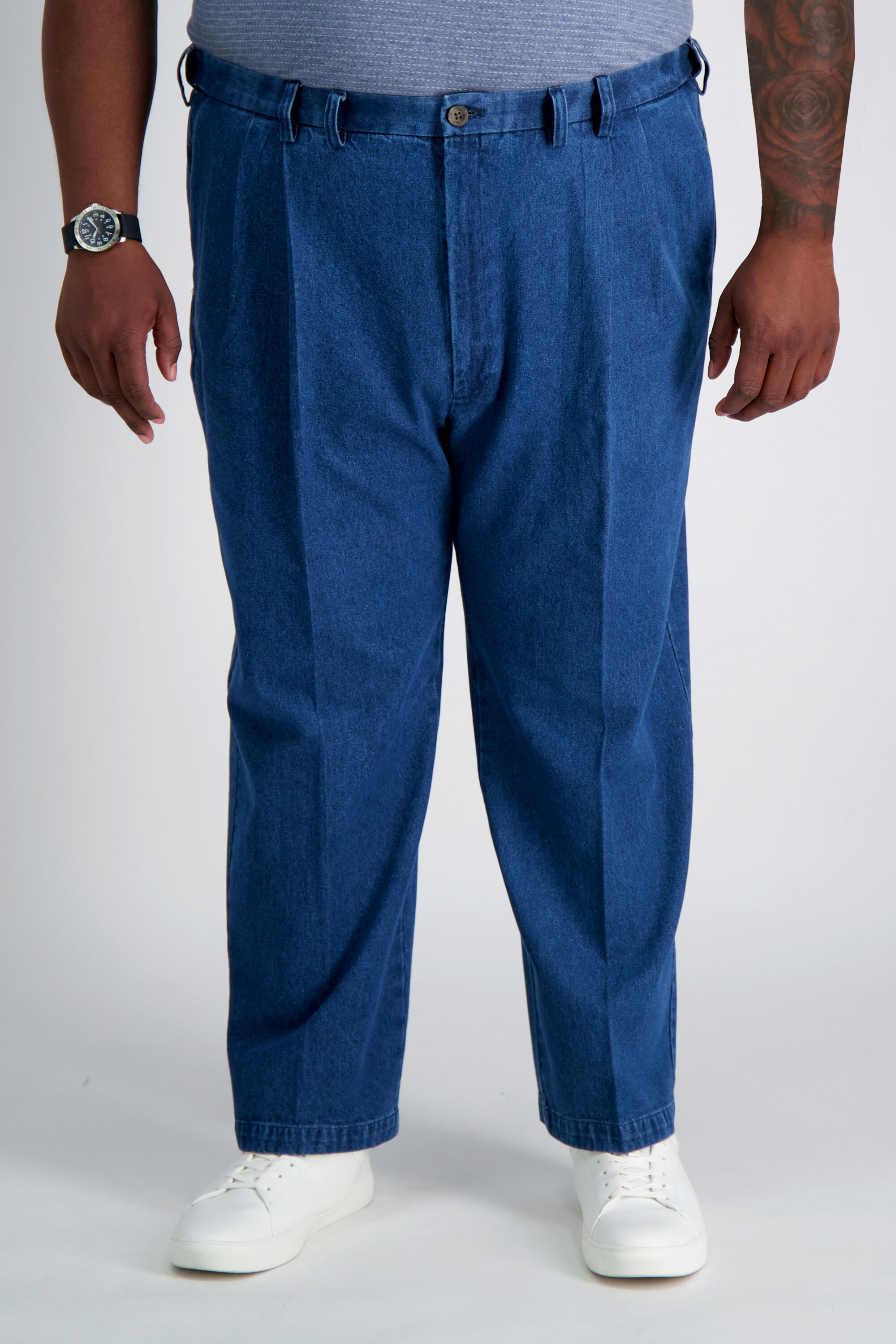 Big Tall Work to Weekend Denim Classic Fit Pleated No Iron Haggar