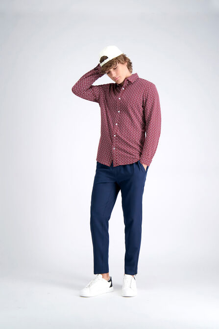 Long Sleeve Pique Shirt - Geo Ditsy, Heather Burgundy view# 4