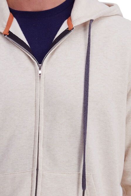 Full Zip Solid Fleece Hoodie Sweatshirt, Oatmeal view# 3