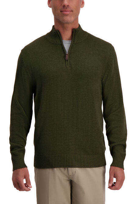 Contrast Neck Quarter Zip, British Khaki view# 1