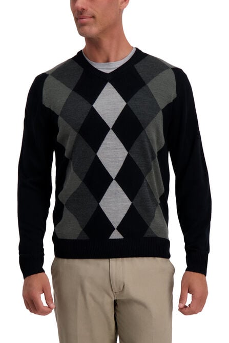 Argyle V-Neck Sweater, Black view# 1