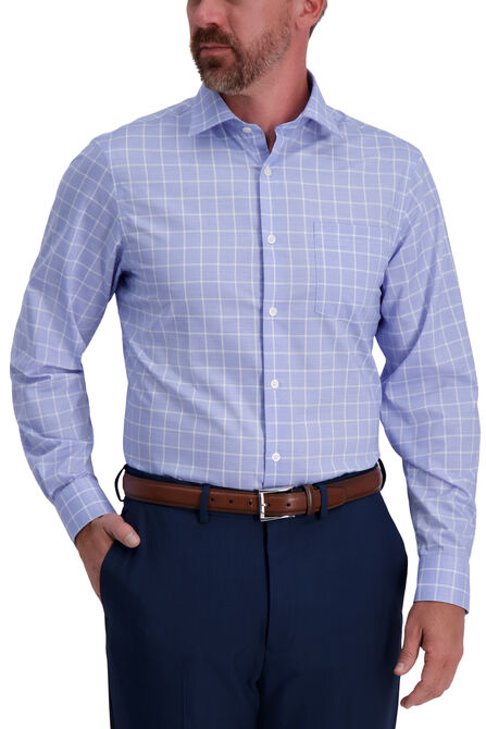Blue Windowpane Premium Comfort Dress Shirt, Medium Blue view# 1