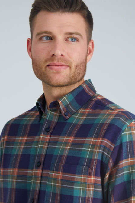 Long Flannel Plaid Shirt, Teal view# 4