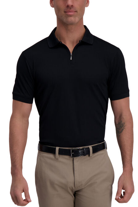 Quarter Zip Waffle Textured Polo, Black view# 1