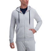 Full Zip Textured Fleece Hoodie Sweatshirt, Light Grey view# 1