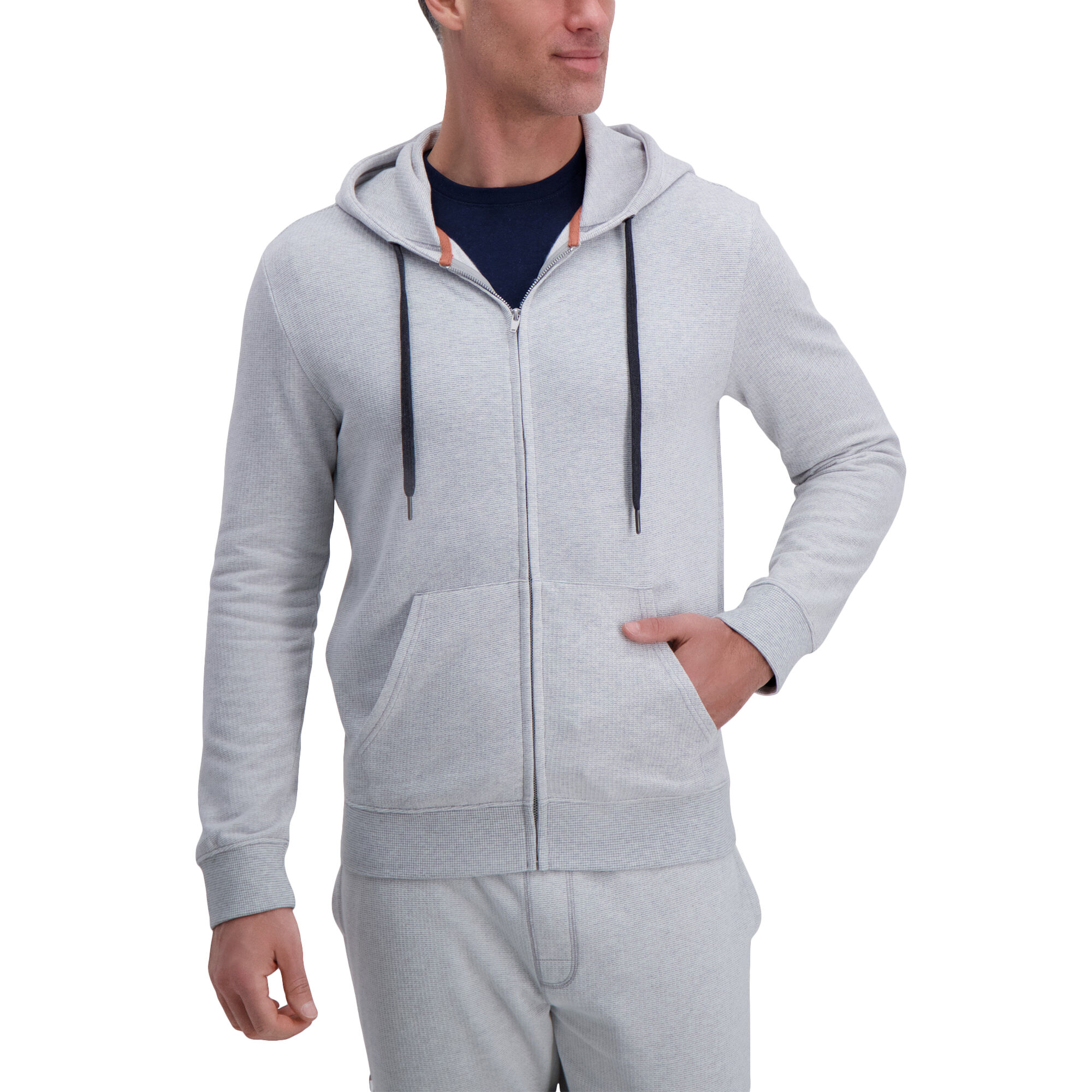 Haggar Full Zip Textured Fleece Hoodie Sweatshirt Light Grey (UK70000 Clothing Shirts & Tops) photo
