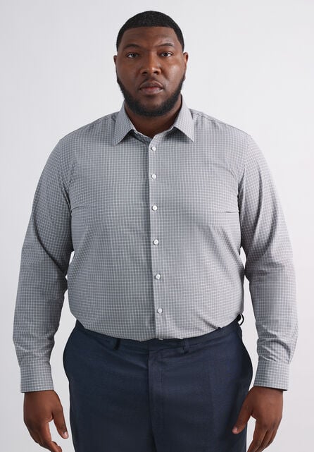 Big Smart Wash&reg; Dress Shirt - Medium Grey Grid, Medium Grey
