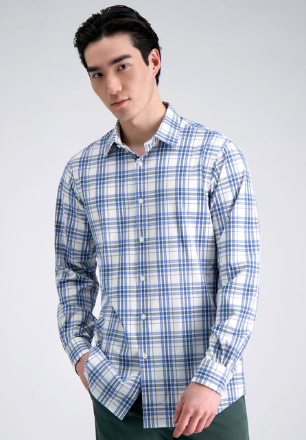 Smart Wash&trade; Dress Shirt - White &amp; Blue Plaid, Chinchilla