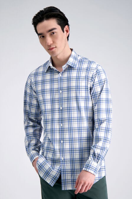 Smart Wash&trade; Dress Shirt - White &amp; Blue Plaid, Chinchilla view# 1