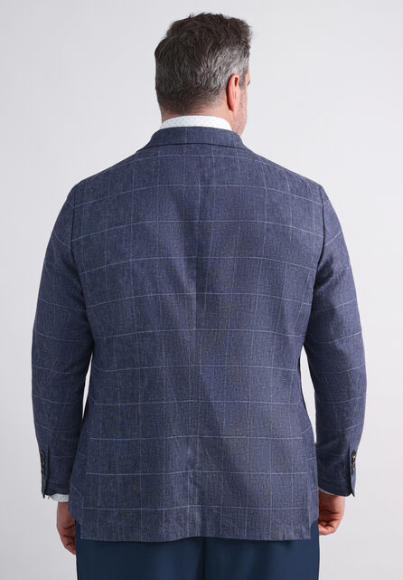 Big &amp; Tall J.M. Haggar Plaid Windowpane Linen Sport Coat, Chambray