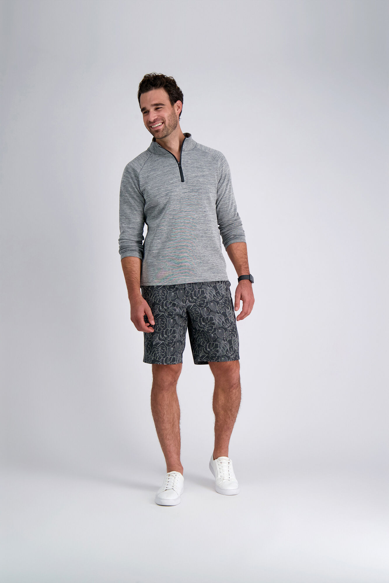 Haggar The Active Series Hybrid Palm Leaves Print Short Medium Grey (HS80033 Clothing Shorts) photo