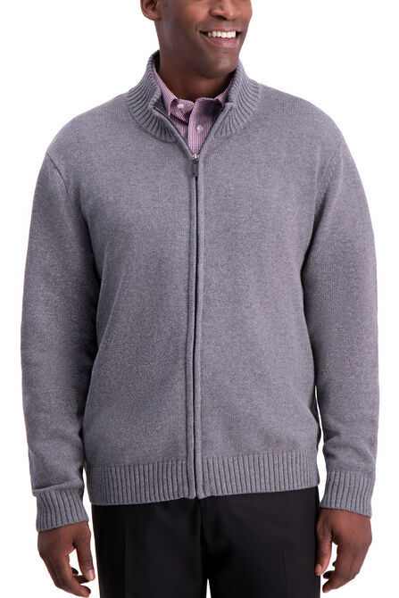 Solid Full Zip Sweater, Grey view# 1