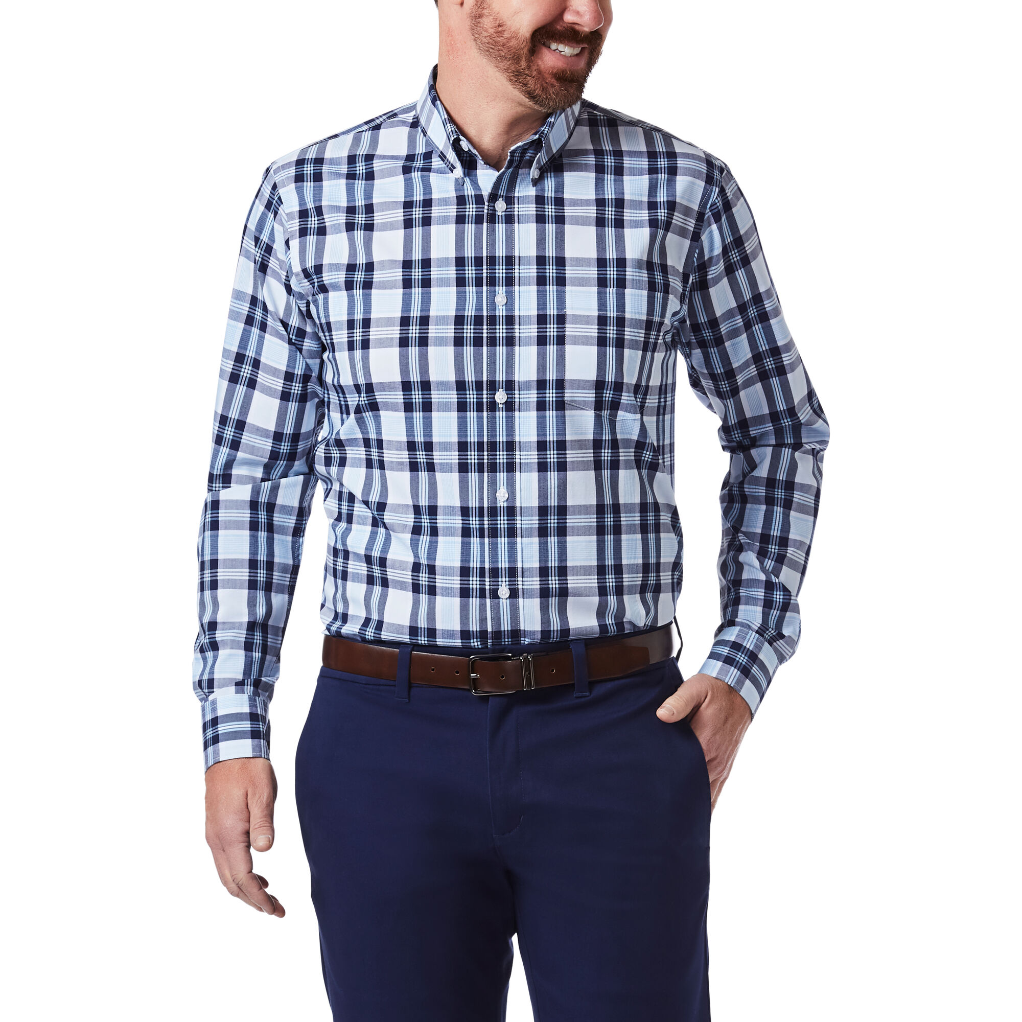 Haggar Plaid Button Down Shirt Medium Blue (WS1053 Clothing Shirts & Tops) photo
