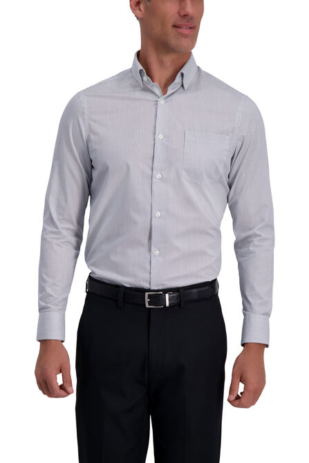 Grey Striped Premium Comfort Dress Shirt, Dark Grey view# 1