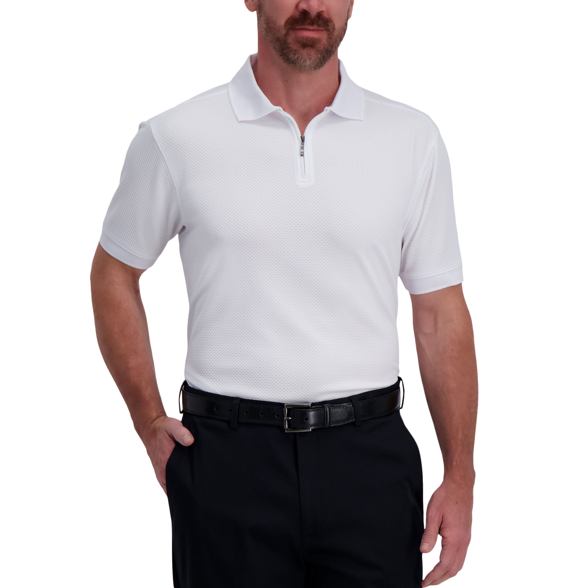 Quarter Zip Waffle Textured Polo