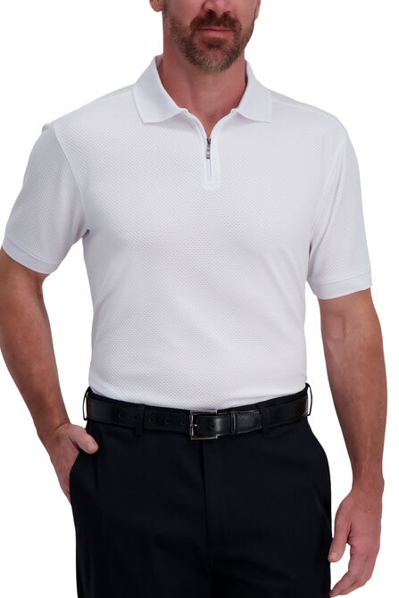 Quarter Zip Waffle Textured Polo, White view# 1