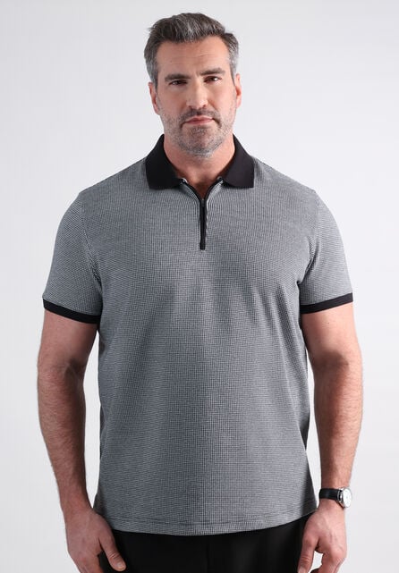 Big &amp; Tall Premium Comfort Quarter Zip Houndstooth Polo, Black