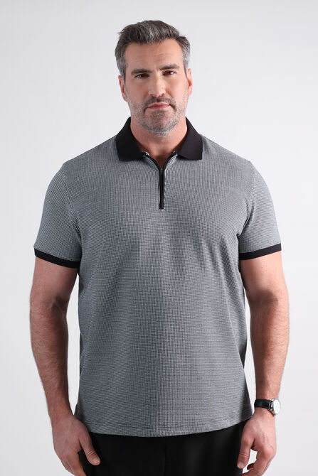 Big &amp; Tall Premium Comfort Quarter Zip Houndstooth Polo, Black view# 1