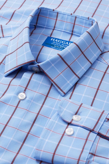 Smart Wash&trade; Dress Shirt - Light Blue Check, Sky view# 4