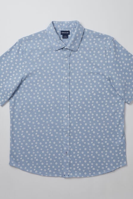 Pique Button Down Shirt - Floral Stamp, Light Blue view# 6