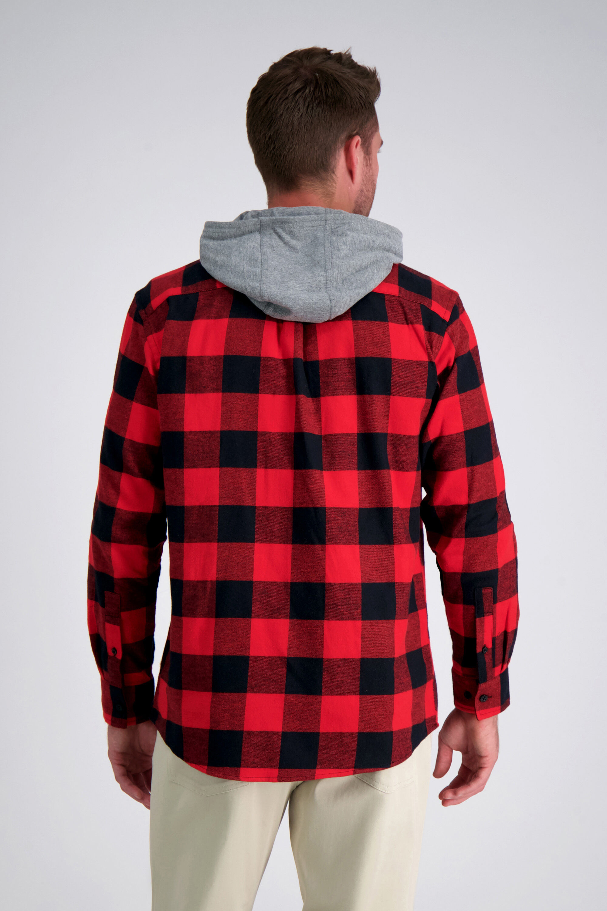 Red and black hooded flannel top