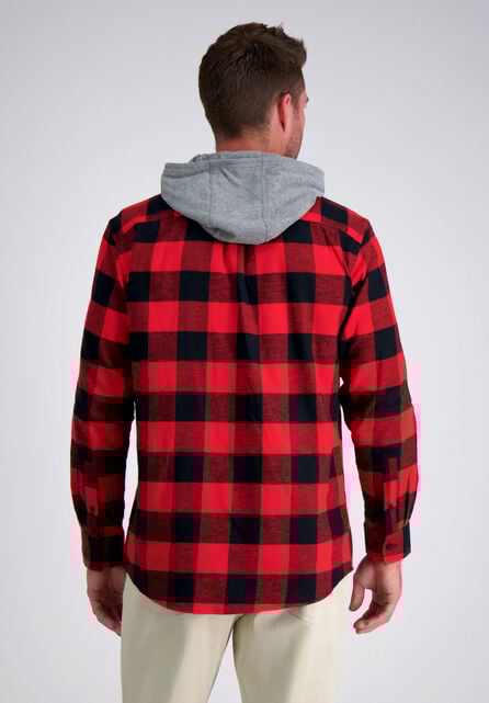Long Flannel Plaid Shirt, Red