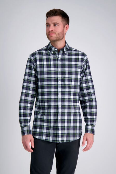 Long Sleeve Brushed Cotton Plaid Shirt, Dark Green view# 1
