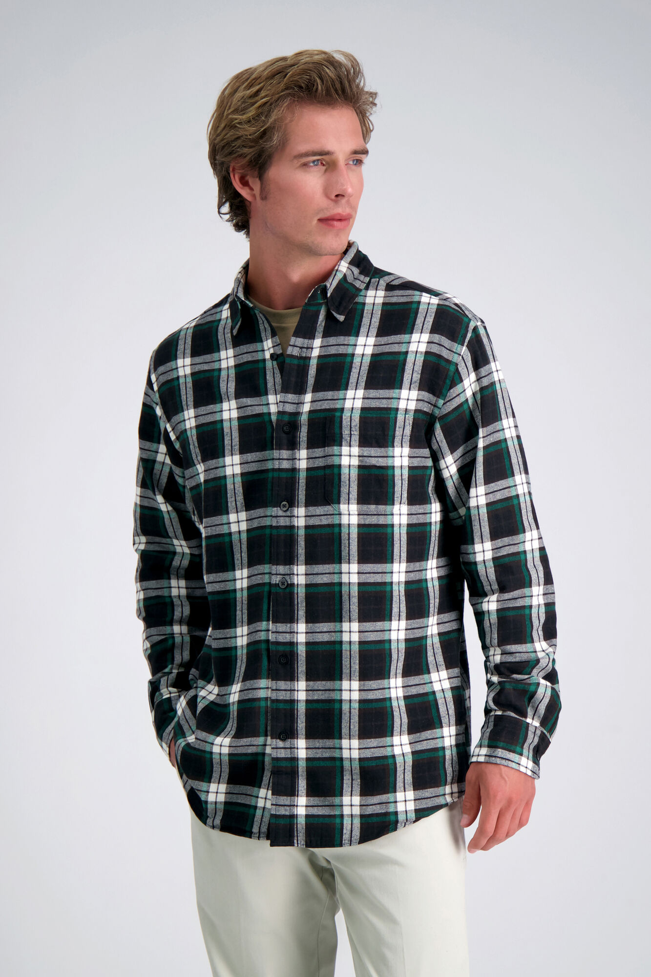 Haggar Long Sleeve Flannel Shirt Black (HW00581 Clothing Shirts & Tops) photo