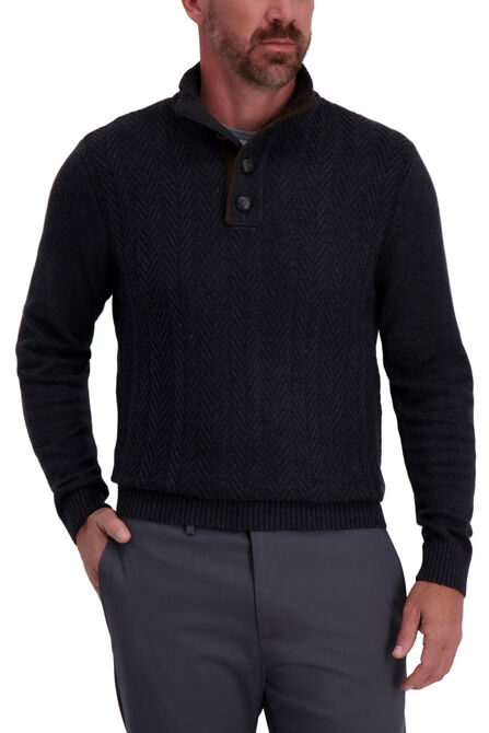 Herringbone Button Mock Neck Sweater, Dark Grey view# 1