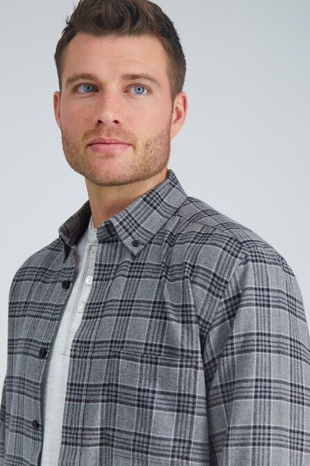 Long Flannel Plaid Shirt, Med Grey view# 4