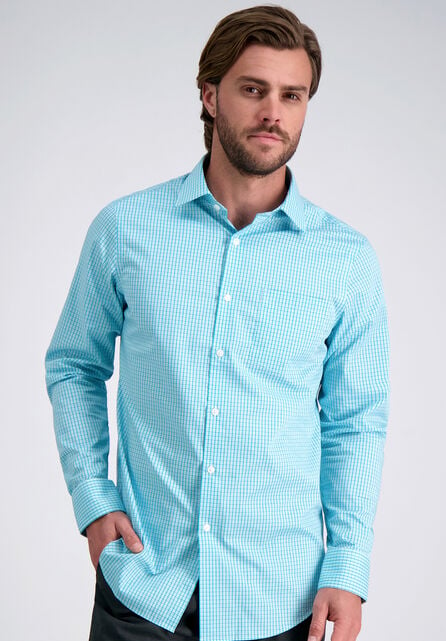 Aqua Plaid Premium Comfort Dress Shirt, Aqua