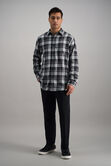 Long Sleeve Flannel Plaid Shirt, Charcoal view# 3