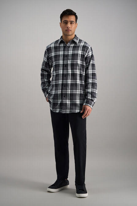 Long Sleeve Flannel Plaid Shirt, Charcoal view# 3
