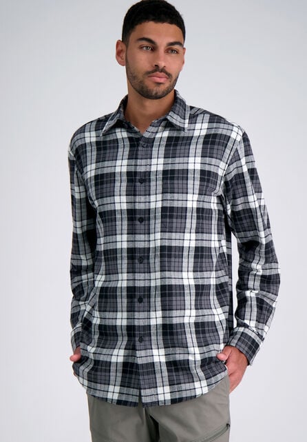 Long Sleeve Flannel Plaid Shirt, Charcoal