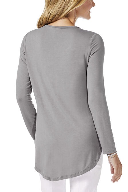 Long Sleeve Scoop Neck Top, Silver view# 2