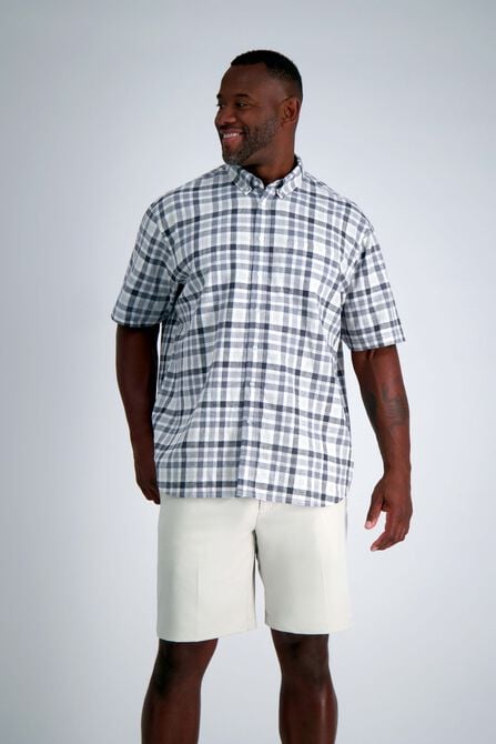 Big &amp; Tall Short Sleeve Button-Down Linen Shirt, Dark Grey view# 1