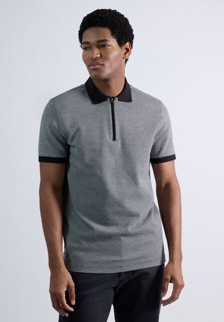 Premium Comfort Quarter Zip Houndstooth Polo, Black