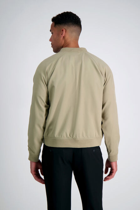 Stretch Gabardine Solid Full-Zip Bomber Jacket, Tan view# 2