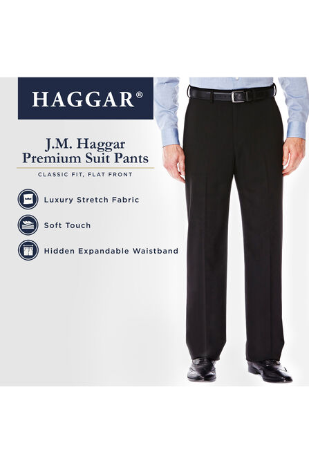 J.M. Haggar Premium Stretch Suit Pant - Flat Front, Black view# 4