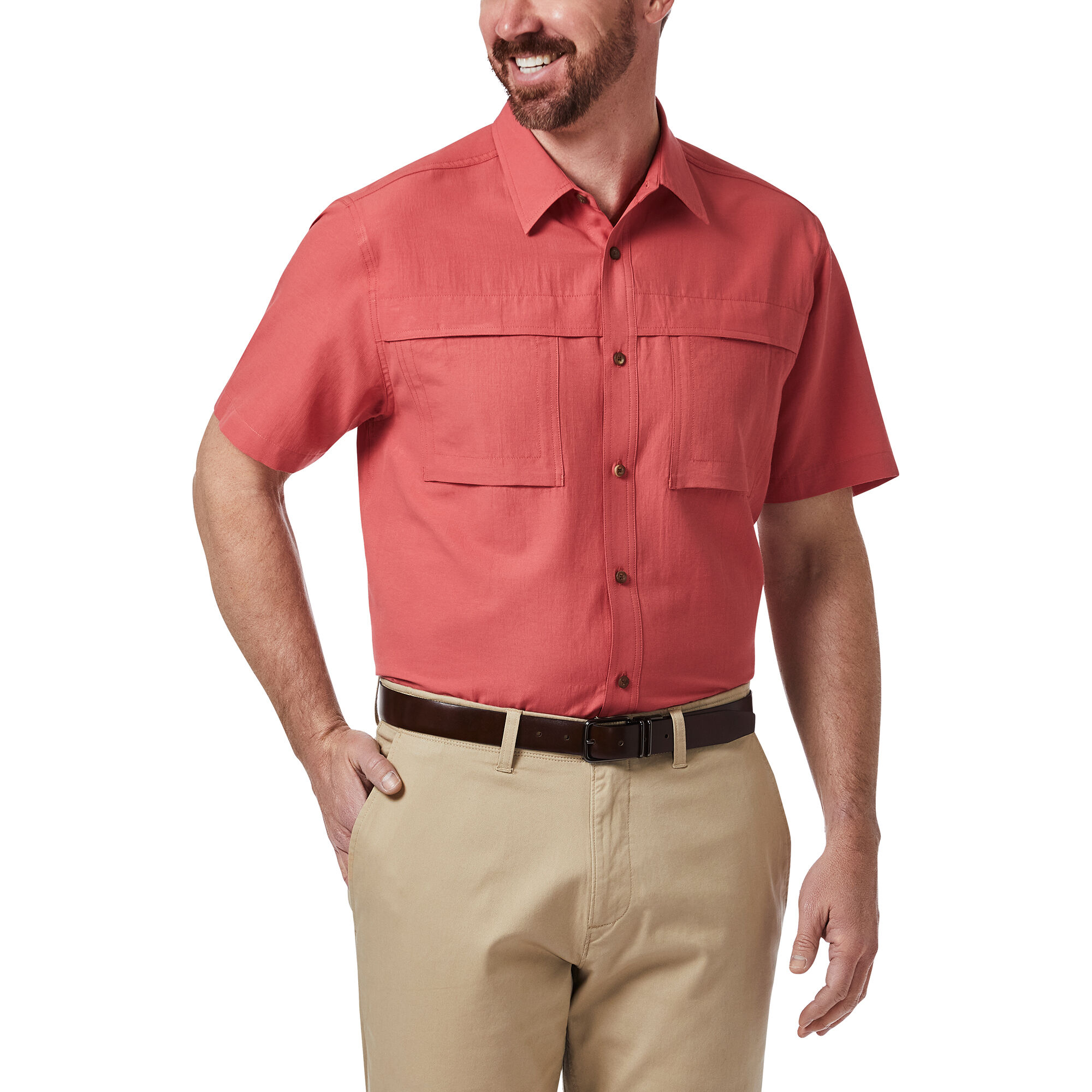 Haggar Double Pocket Guide Shirt Red (HS8A2052 Clothing Shirts & Tops) photo