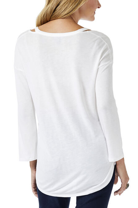 3/4 Sleeve Neck Detail Top, Cream view# 2