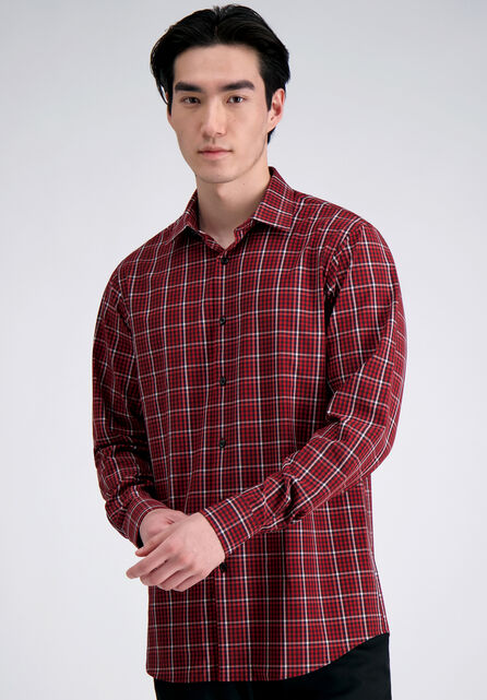 Smart Wash&trade; Dress Shirt - Dark Red Plaid, Heather Burgundy